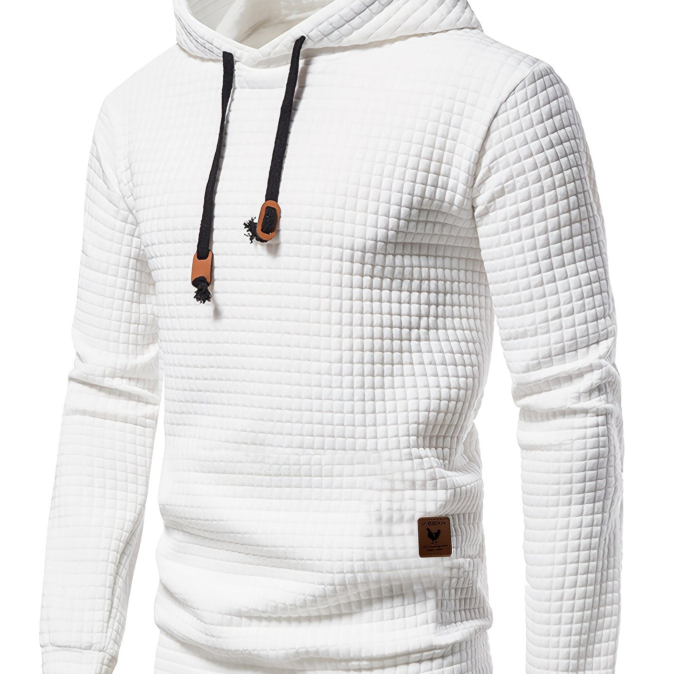 Bohemisk hoodie herr – rutigt långärmad pullover med orange detaljer