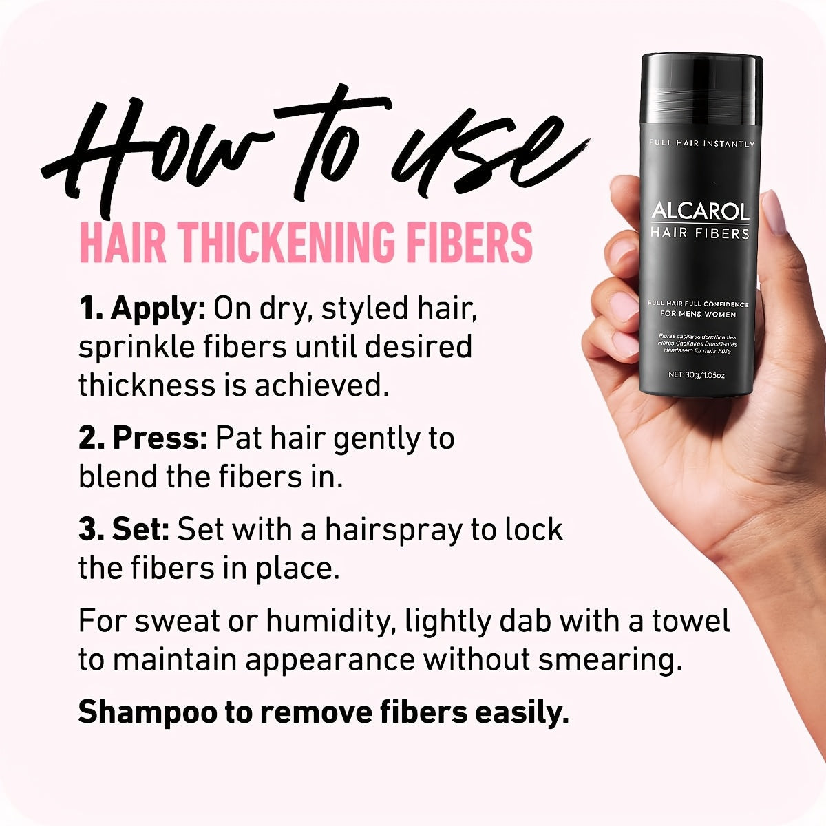 Hiusten paksuuntumiseen tarkoitettu kuitujauhe