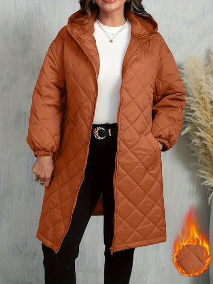 Quiltad jacka dam – elegant lila med huva & dragkedja