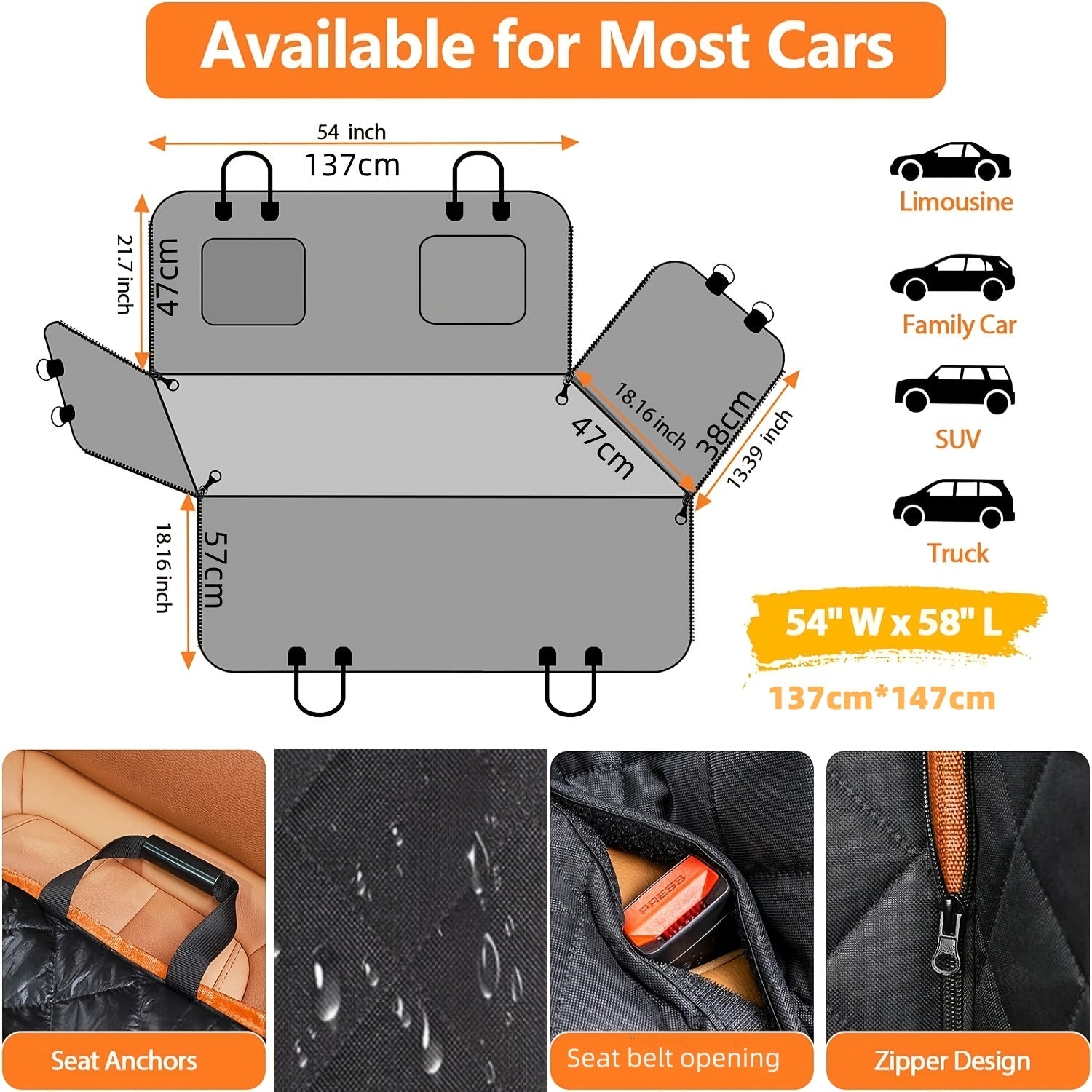 Hundsäte Hammock, Halkfri med Fickor för Bil