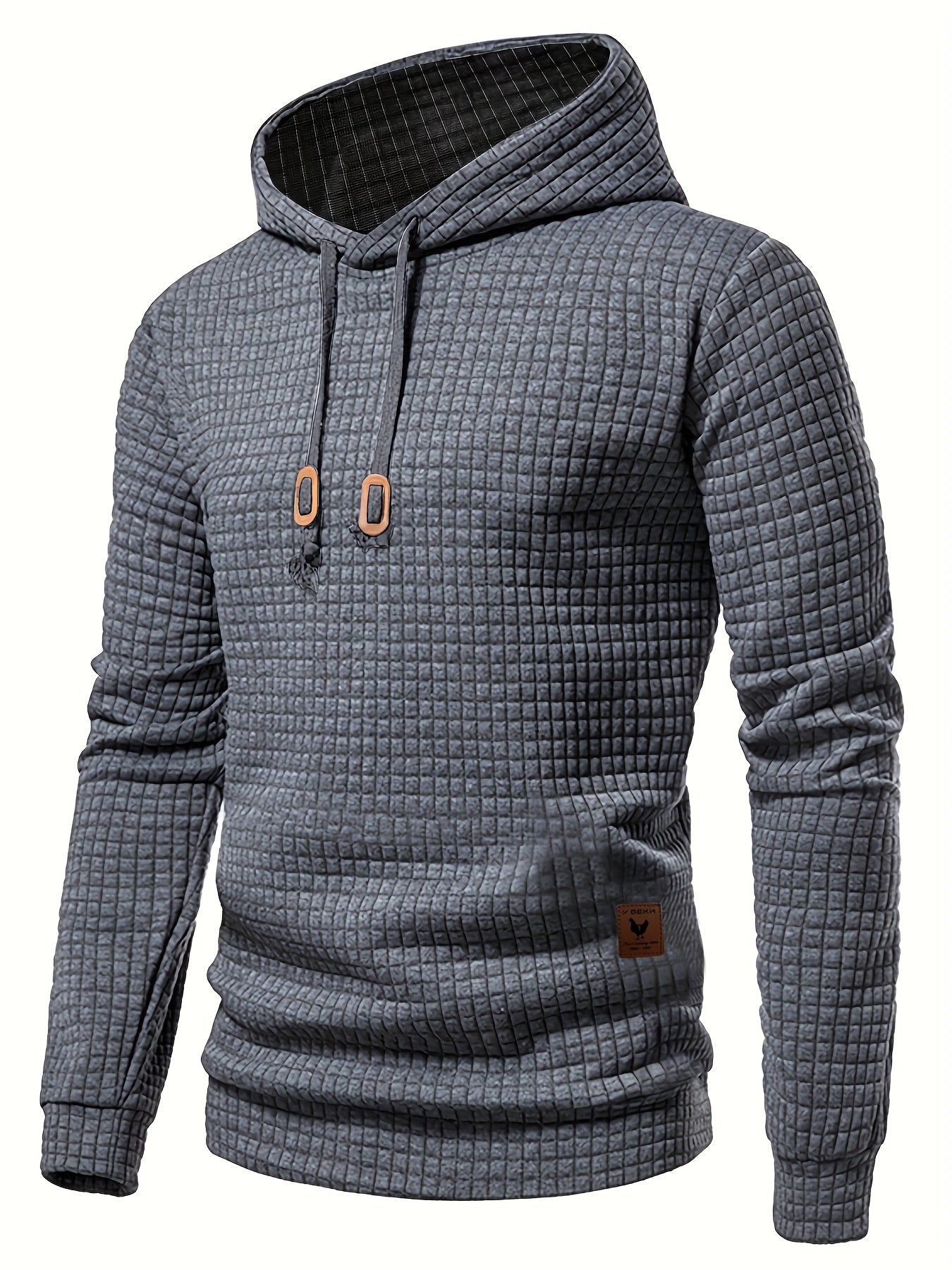 Bohemisk hoodie herr – rutigt långärmad pullover med orange detaljer