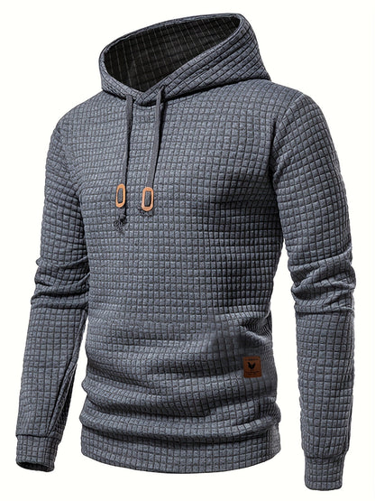 Bohemisk hoodie herr – rutigt långärmad pullover med orange detaljer