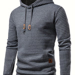 Bohemisk hoodie herr – rutigt långärmad pullover med orange detaljer