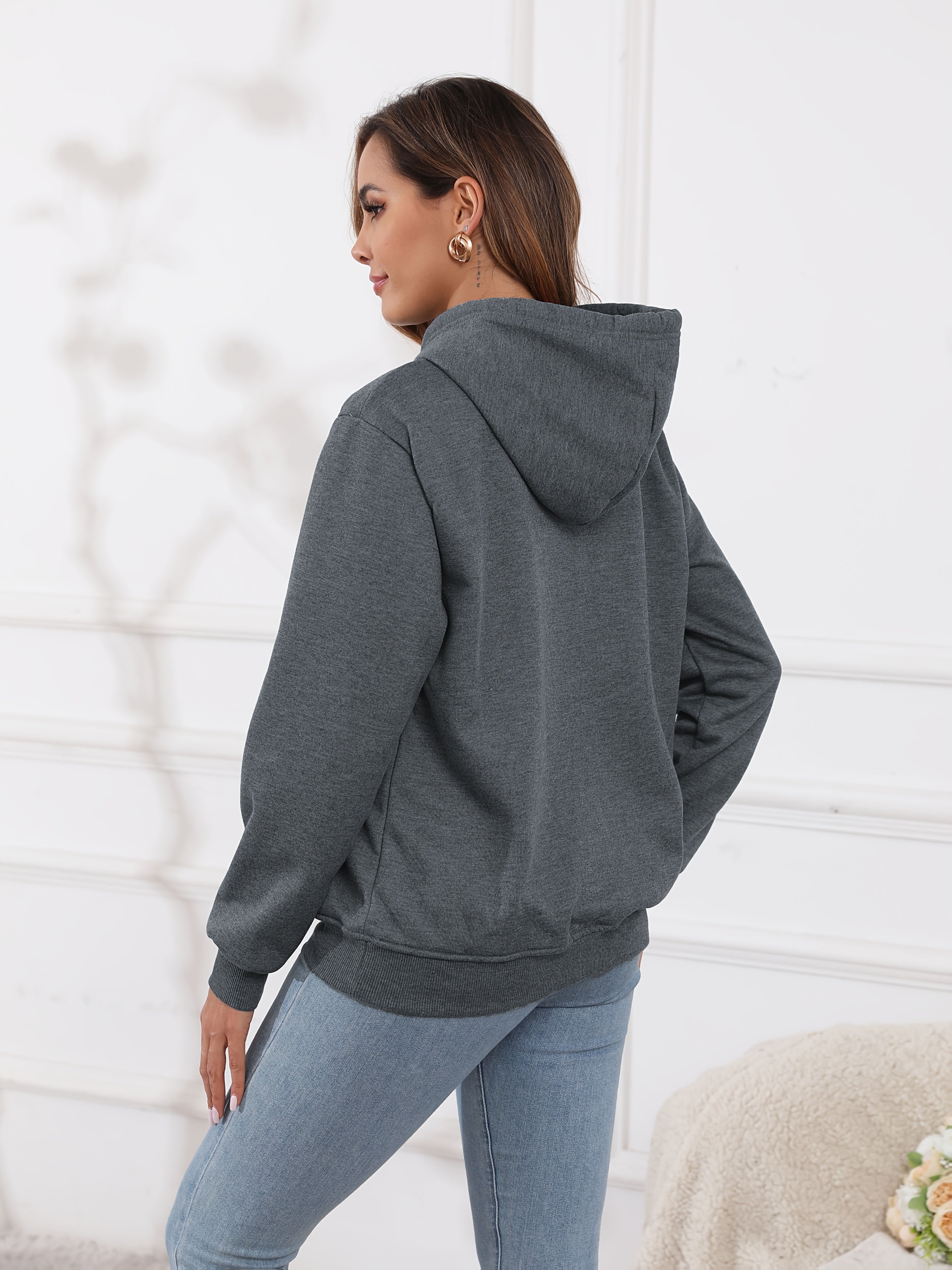 Fleecefodrad hoodie dam – grå med huva & magficka