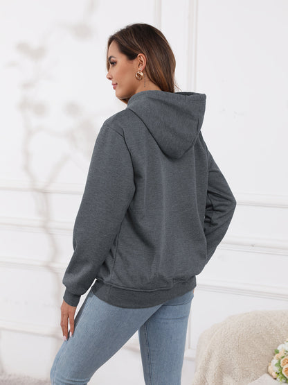 Fleecefodrad hoodie dam – grå med huva & magficka