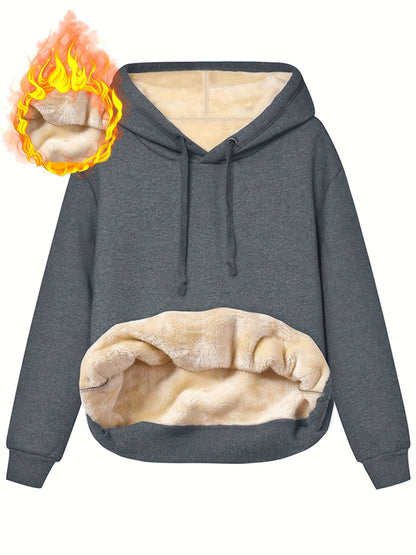 Fleecefodrad hoodie dam – grå med huva & magficka