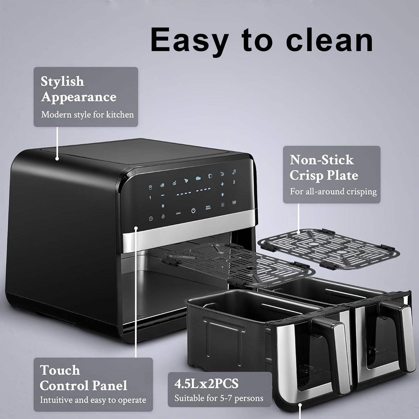 DubblaFritös™ – 9 litran ilmakeitin kosketusnäytöllä ja ajastimella