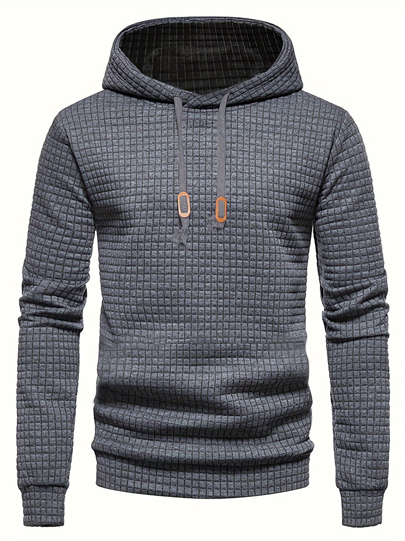 Bohemisk hoodie herr – rutigt långärmad pullover med orange detaljer