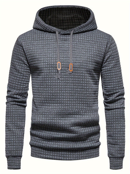 Bohemisk hoodie herr – rutigt långärmad pullover med orange detaljer