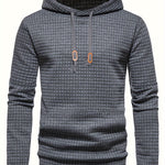 Bohemisk hoodie herr – rutigt långärmad pullover med orange detaljer