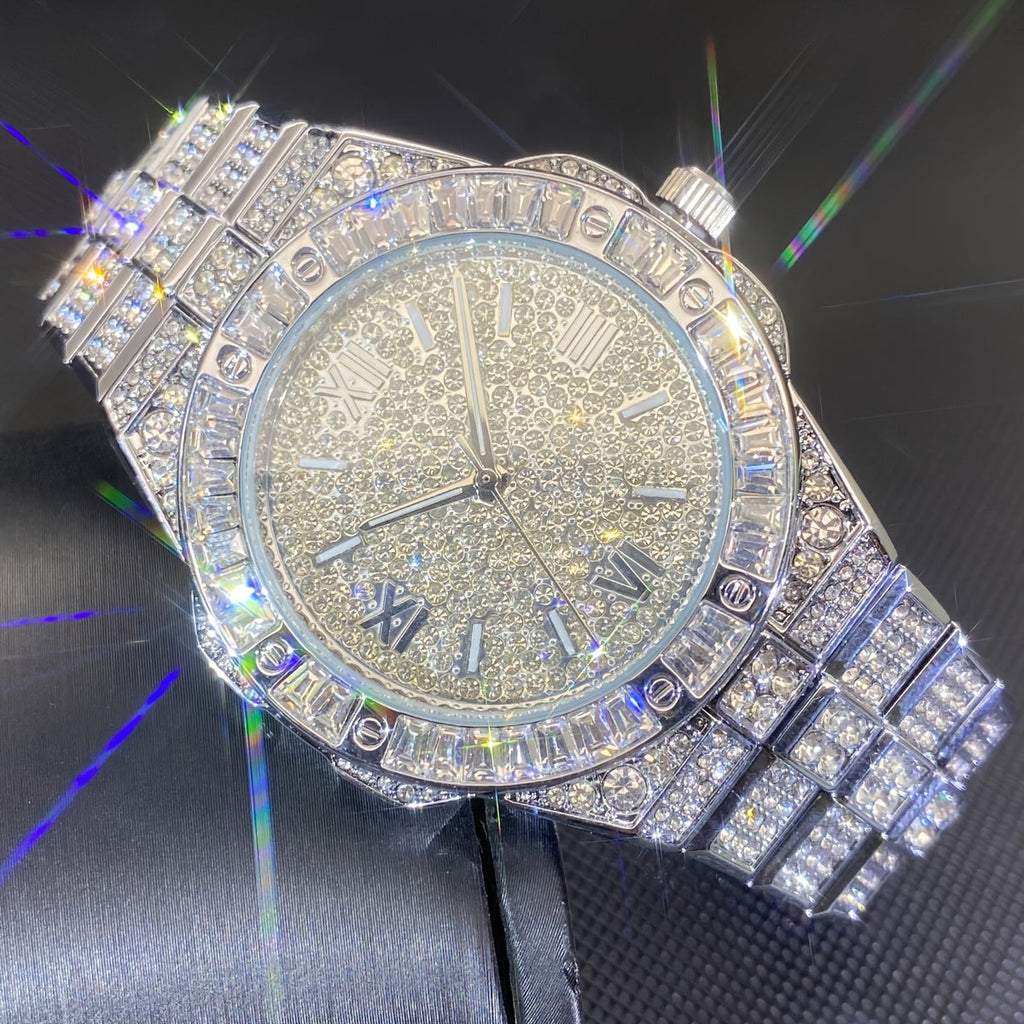 Stefan-kello (miesten kultakello roomalaisilla numeroilla ja strassikoristeilla)