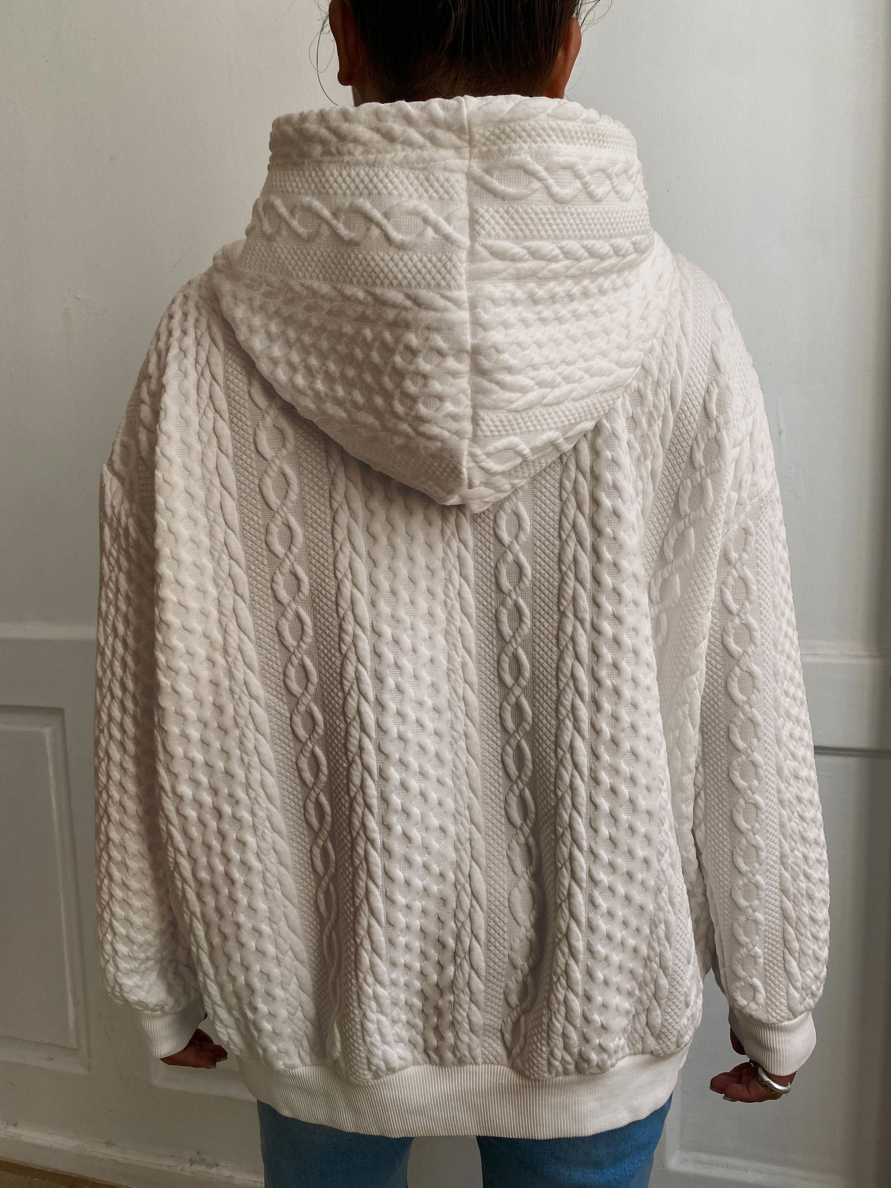 Hoodie dam plus size – ribbad design med huva & dragsko