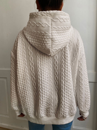 Hoodie dam plus size – ribbad design med huva & dragsko