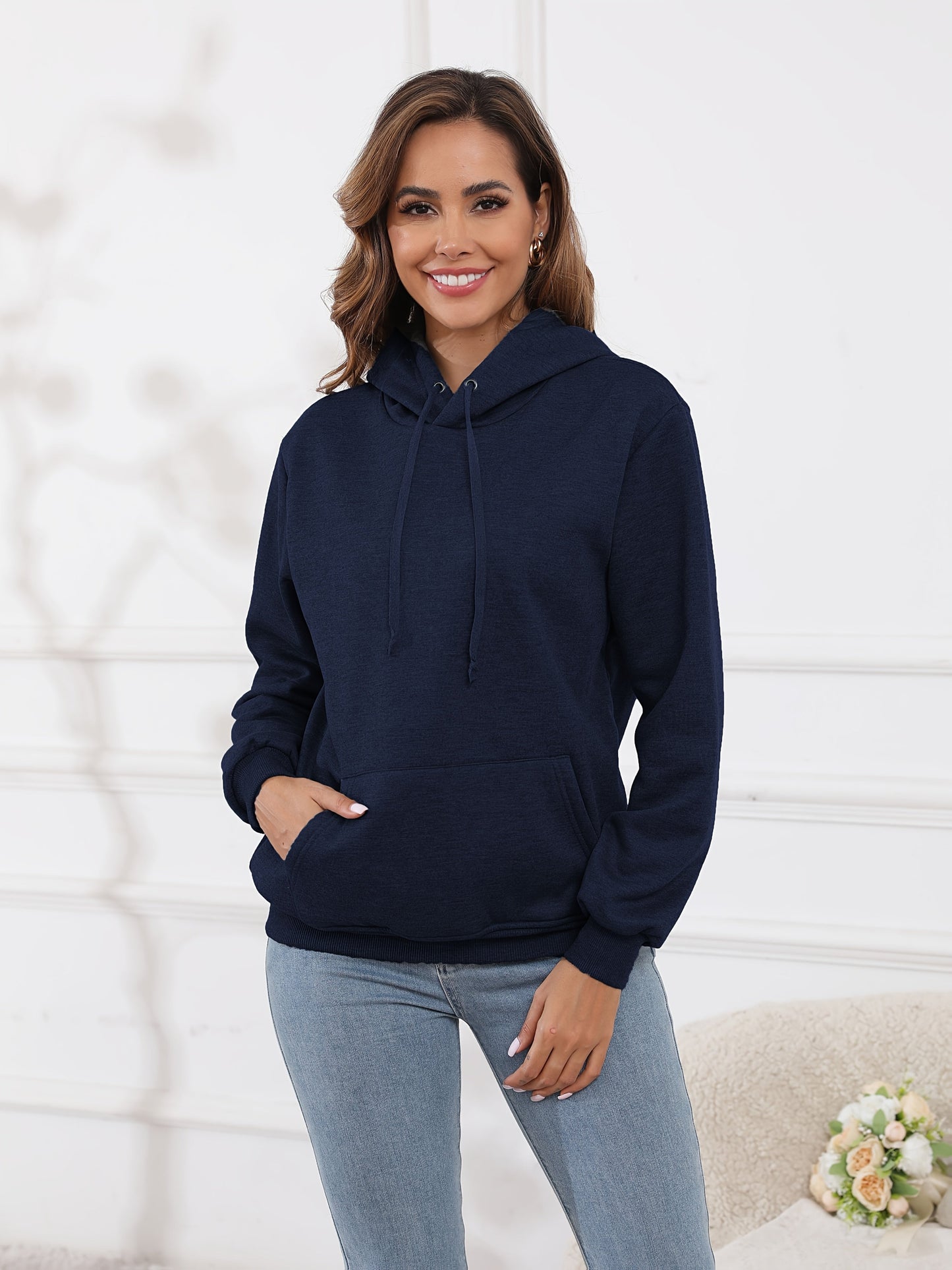 Fleecefodrad hoodie dam – grå med huva & magficka