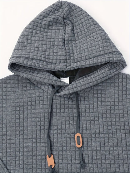 Bohemisk hoodie herr – rutigt långärmad pullover med orange detaljer