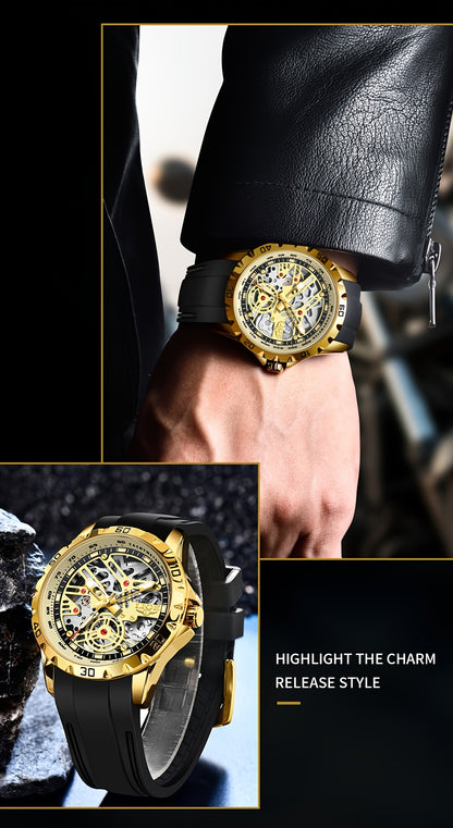 Klocka Patrik (automatisk herrklocka med håldesign & silikonarmband)
