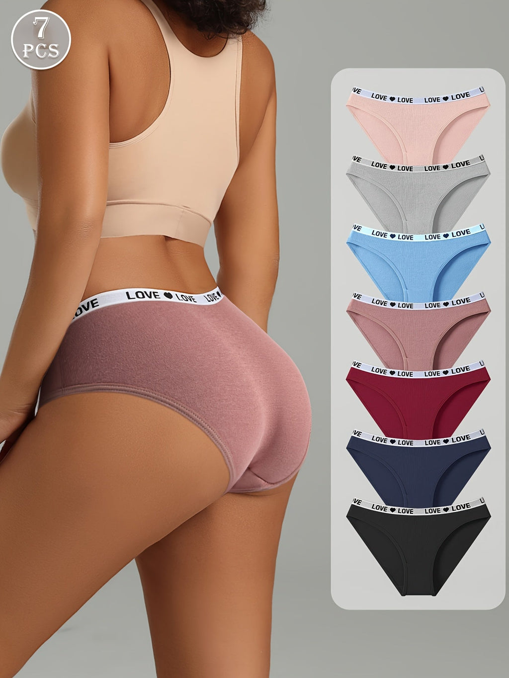 7-pack Sömlösa Trosor med “LOVE”-tryck – Färgmix & Bekväm Passform