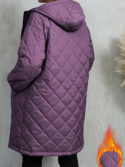 Quiltad jacka dam – elegant lila med huva & dragkedja