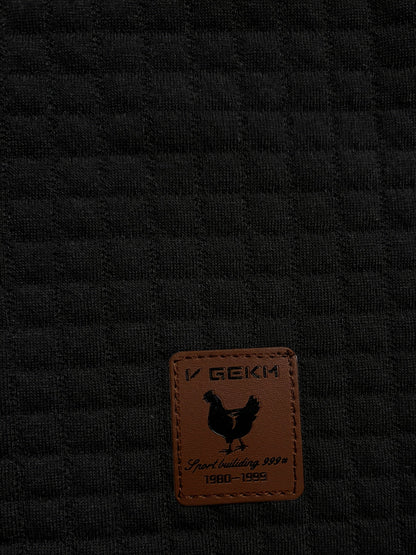 Bohemisk hoodie herr – rutigt långärmad pullover med orange detaljer