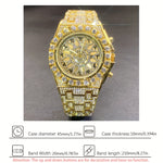 Klocka Sebastian (lyxig herrklocka i guldfärg med strass & datumvisning)