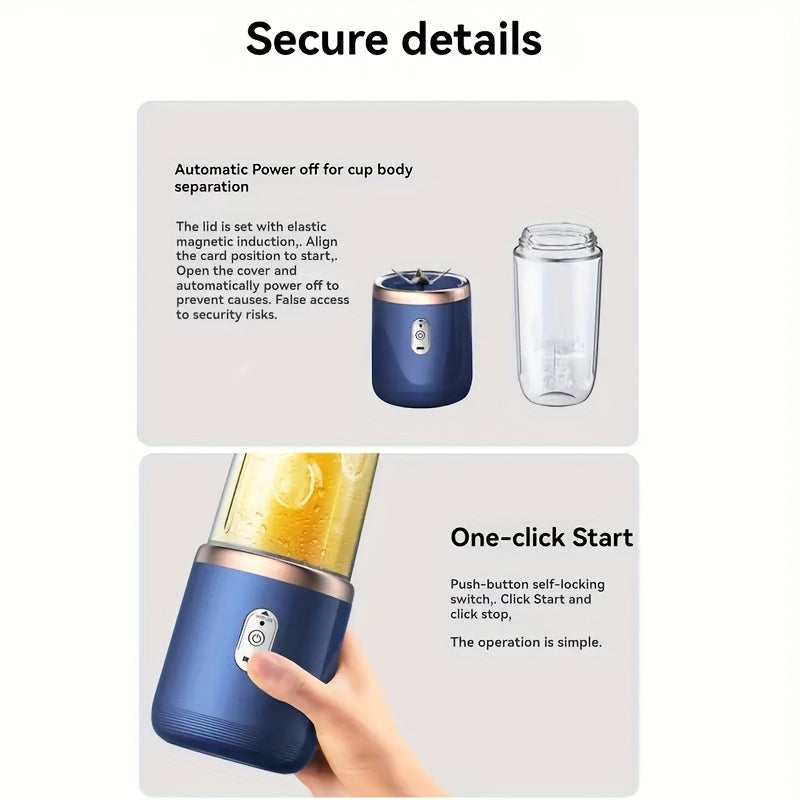 USB Laddningsbar Juiceblender – Portabel med 2 Muggar & Sexbladig Kniv