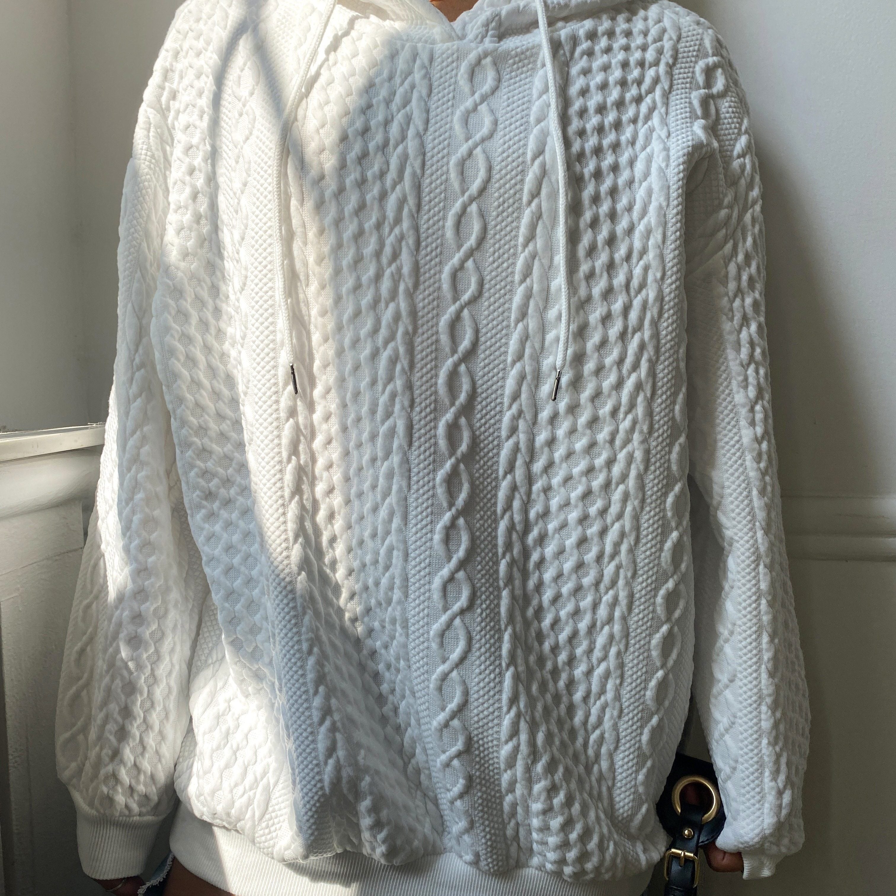 Hoodie dam plus size – ribbad design med huva & dragsko