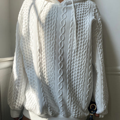 Hoodie dam plus size – ribbad design med huva & dragsko